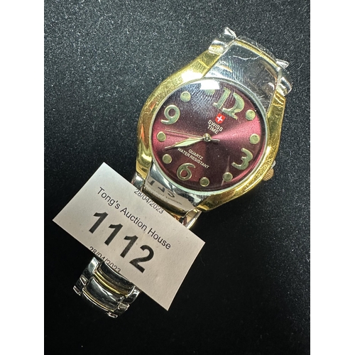 1112 - Gents quality wristwatch swiss Time with red face