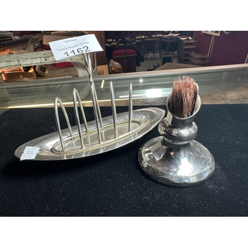 1162 - Silver plated Antique Toast rack and late Victorian silver hallmarked silver shaving brush