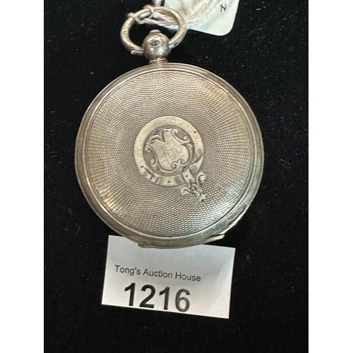 1216 - Birmingham Silver hallmarked 1897 key wound pocket watch complete