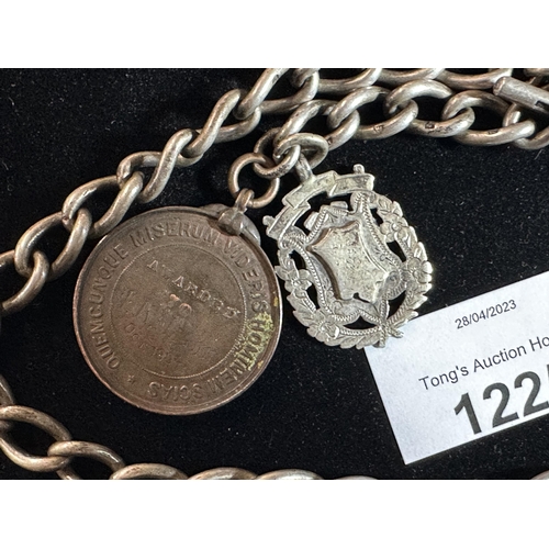 1225 - Very Large silver hallmarked, each link is hallmarked pocket watch chain with silver fob dated 1903 ... 