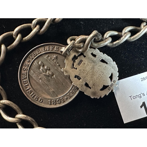 1225 - Very Large silver hallmarked, each link is hallmarked pocket watch chain with silver fob dated 1903 ... 