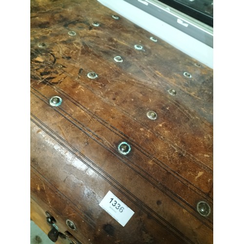 1336 - See extra photos. Amazing antique leather trunk with studded top.Made by St Nicholas trunk store, Br... 