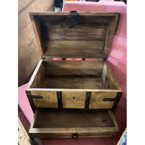 554 - Wooden treasure chest style box with drawer