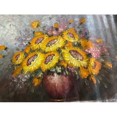 557 - Original still life painting of sunflowers in vase, signed by artist