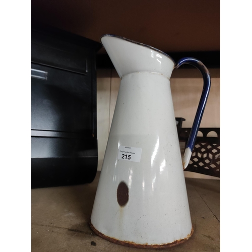 215 - BEAUTIFUL LARGE ENAMEL WATER JUG BLUE WHITE