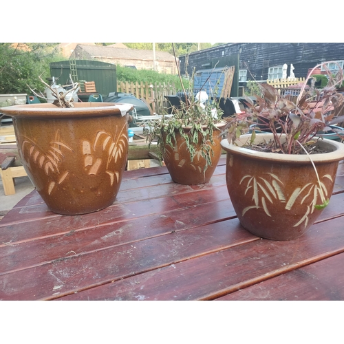 30 - Brown glazed planters x3