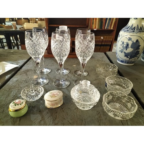 999A - Beautiful set of 6 crystal wine glasses and collection of vintage trinkets and glassware.