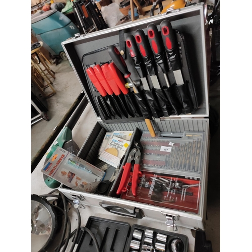 357 - LARGE AS TOOL SETS IN ALUMINIUM AS NEW FLIGHT CASE DRILL BITS, FILES , SANDING DISCS AND MORE