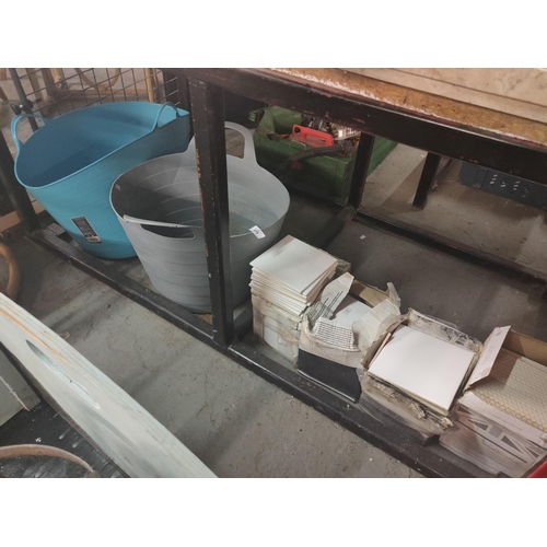 499 - STORAGE TUBS AND JOB LOT OF WHITE TILES