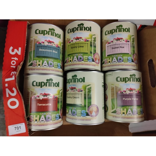 701 - JOB LOT NEW PAINT X6 TINS GARDEN SHADES MIXED COLOURS