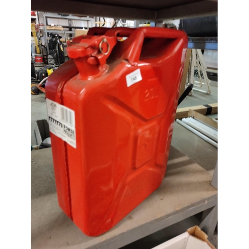 748 - 20L RED METAL JERRY CAN AS NEW