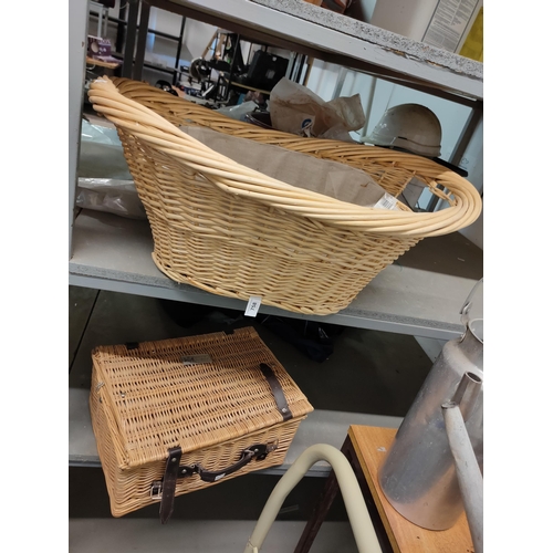 758 - 2 X WICKER BASKETS, HAMPER BASKET FROM REGENCY HAMPERS AND ANOTHER LARGE OVEL BASKET