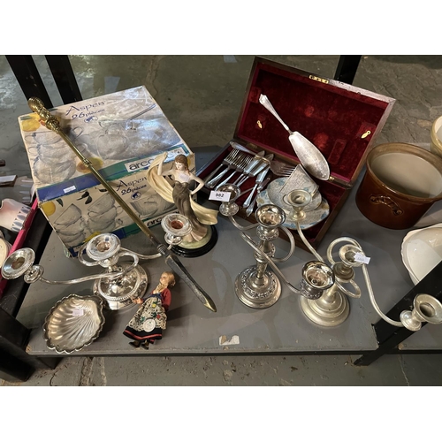 982 - Large collection of items including silver plated candelabras, ARCOROC punch set and cutlery