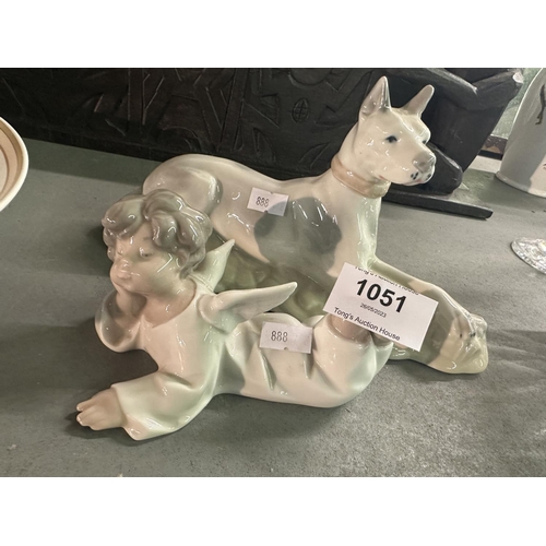 1051 - Ceramic ornaments dog by Jango and Lladro Angel figurine