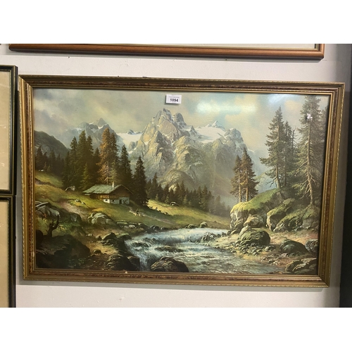 1094 - Large framed picture of mountain/forest scene.
80 x 55cm