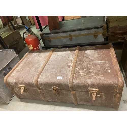 1128 - Antique Vintage wooden bound steamer trunk