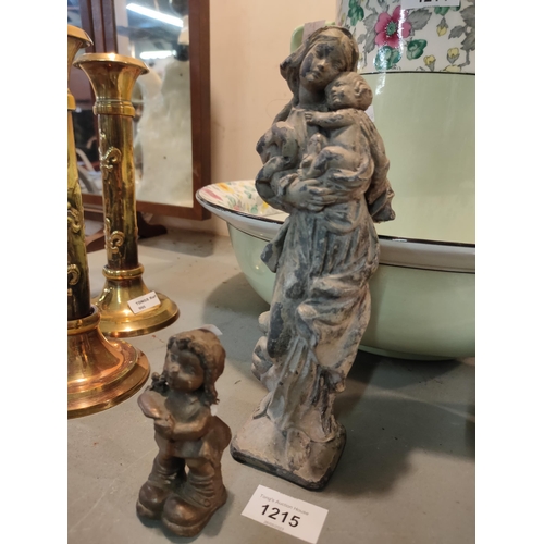 1215 - Spelter figure of Madonna and child and small figure *