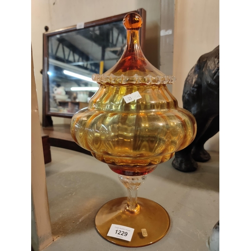 1229 - beautiful lidded glass amber bon bon dish