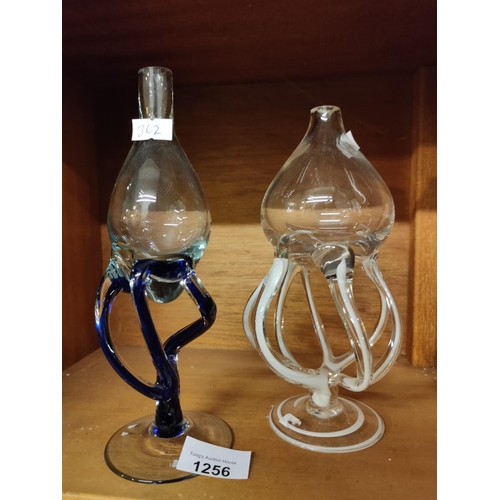 1256 - 2 x coloured glass oil burners