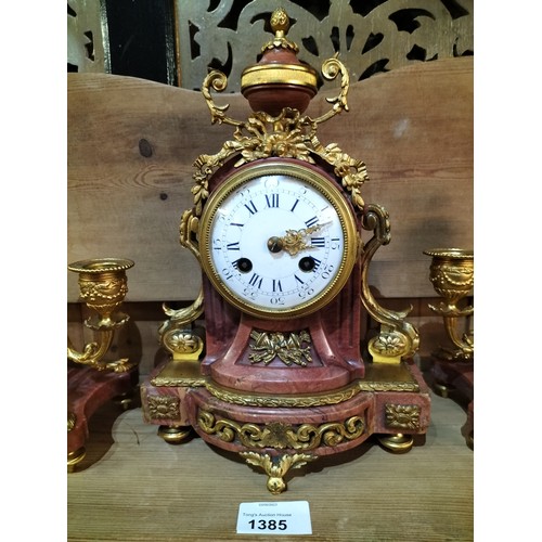 1385 - Star Lot - H & F Paris neoclassical French 3 piece mantle clock mid 19th Century - marble and gilt m... 