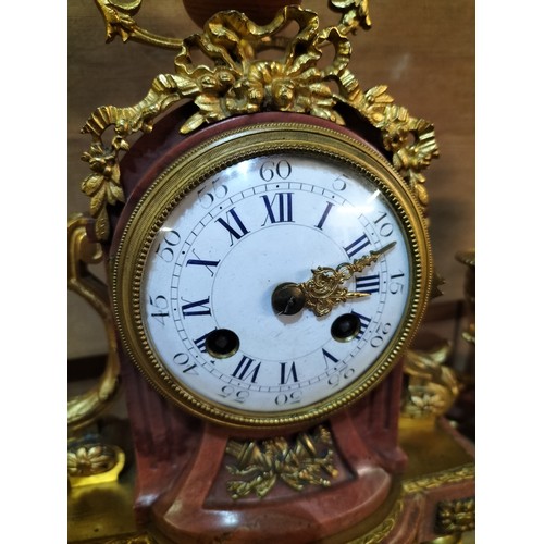 1385 - Star Lot - H & F Paris neoclassical French 3 piece mantle clock mid 19th Century - marble and gilt m... 