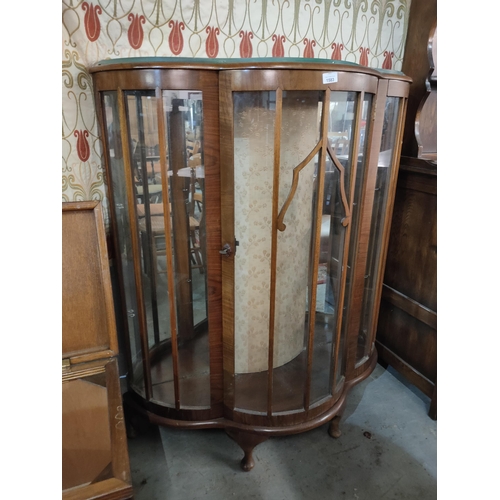 1583 - Stunning bow fronted wooden glass  shelved display cabinet