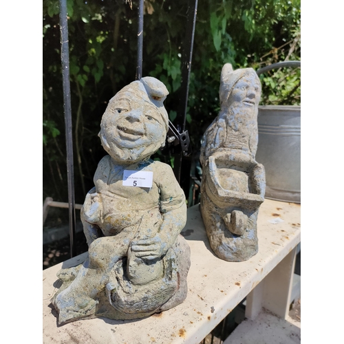 5 - 2 x concrete gnome garden ornaments