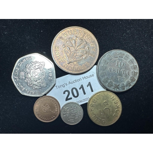 2011 - Collection of coins including old money, foreign and Bell Fruit Token