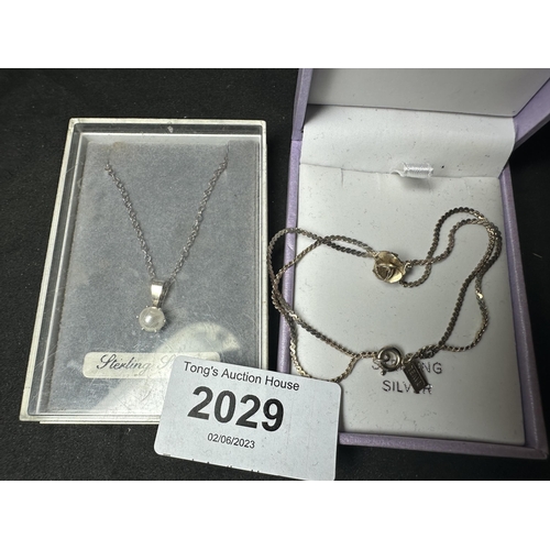 2029 - Sterling Silver 925 pearl drop pendant necklace and  Rose bracelet stamped STG