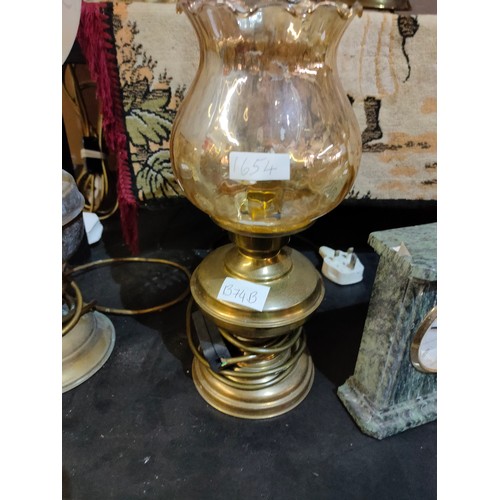 1374B - Brass and smoked glass oil lamp converted