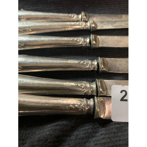 2104 - Set of six Hallmarked Sterling Silver handled knives