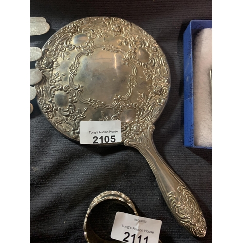 2105 - Beautiful decorative white metal hand mirror