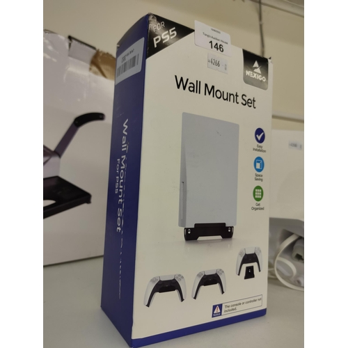 146 - Wall mounted holder set for PS5 unit and controllers (not included)