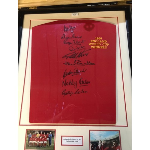 1474 - Collection of Autographs from the 1966 England World cup winners framed with certificate of authenti... 