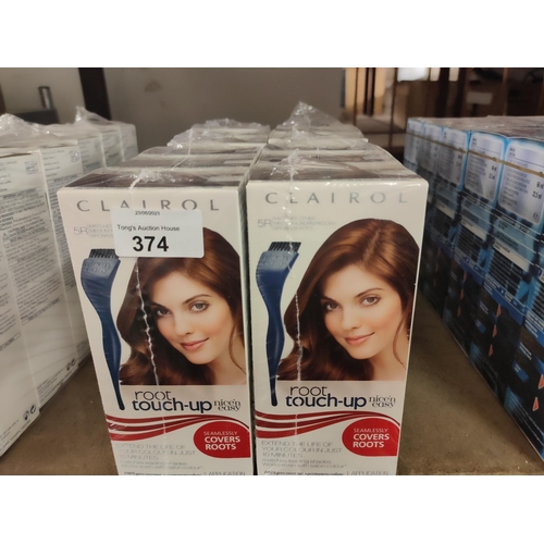 374 - BRAND NEW
12 BOXES OF CLAIROL ROOT TOUCH UP PERMANENT HAIR DYE IN MEDIUM AUBURN/REDDISH BROWN