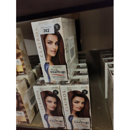 382 - BRAND NEW
15 BOXES OF CLAIROL PERMANENT ROOT TOUCH UP IN VERY DARK AUBURN/REDDISH BROWN