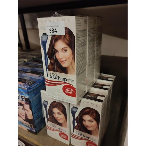 384 - BRAND NEW
9 BOXES OF CLAIROL PERMANENT ROOT TOUCH UP IN MEDIUM AUBURN/REDDISH BROWN