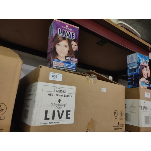 404 - BRAND NEW
24 BOXES OF SCHWARZKOPF LIVE SOHO BRONZE HAIR DYE