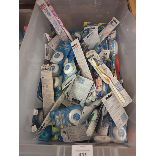 431 - Very large collection of BRAND NEW dental items including dental floss, toothbrushes and mouth wash.