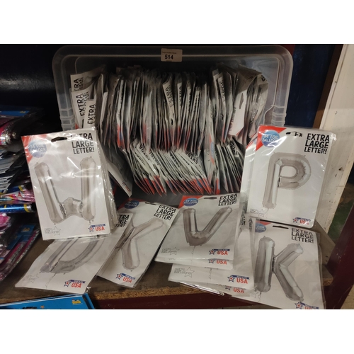 514 - Enormous selection of extra large silver coloured foil balloons in the shape of letters