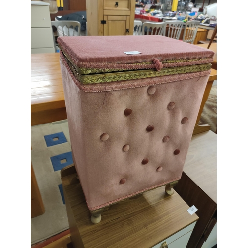 728 - Lloyd Loom style washing basket with crush velvet style upholstery.