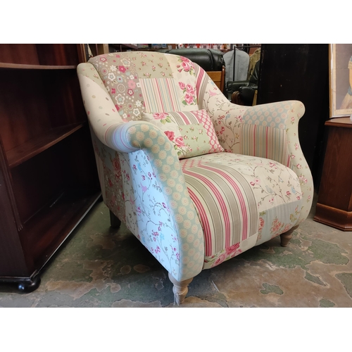 742 - STUNNING PATCHWORK UPHOLSTERED PRETTY PRINT CHAIR WITH MATCHING CUSHION!!