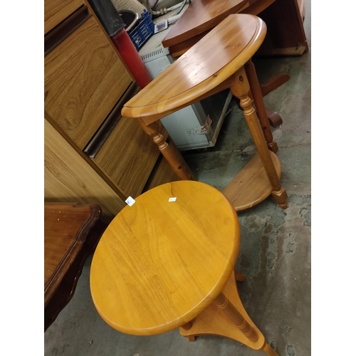 754 - Small round pine table and half moon table