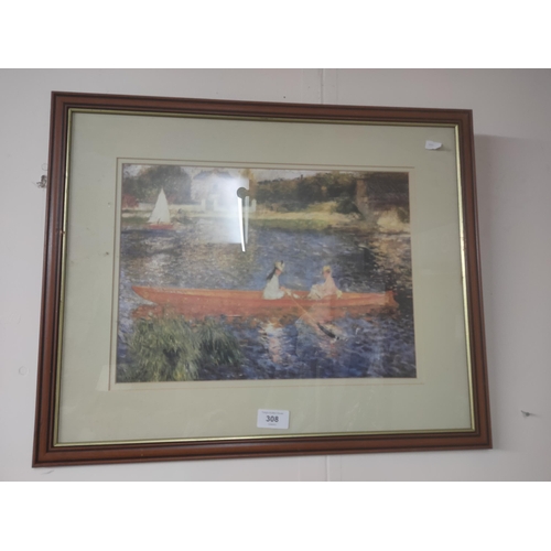 308 - Beautiful framed print of girls boating on a lake