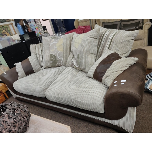 347 - Beautiful and comfortable 3 seater cushion backed sofa with leather style trim. Matches the snuggle ... 