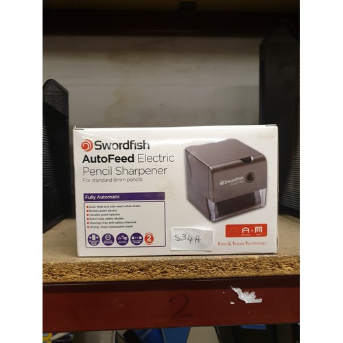 534A - NEW IB BOX!! Swordfish autofeed electric pencil sharpener.