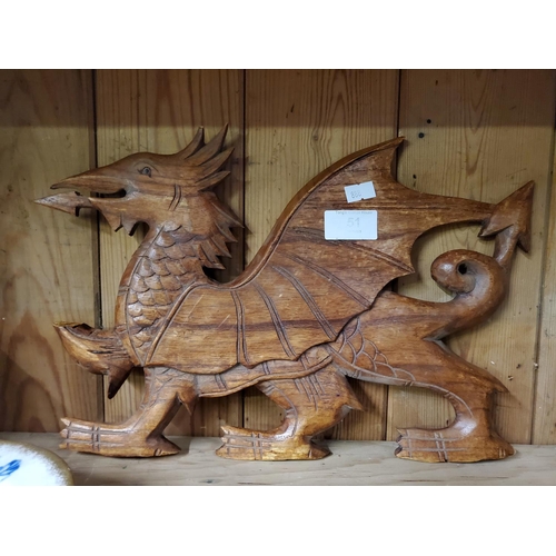 51 - Carved wooden Welsh Dragon, fun decorative piece