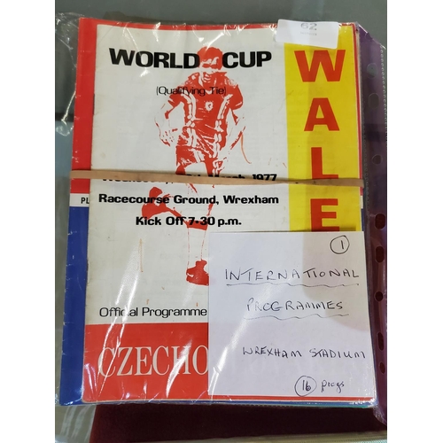 62 - Wrexham Stadium International Programmes featuring Wales' matches between 1977 and 1991. 16 in total