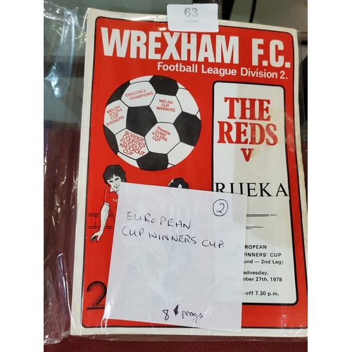 63 - Selection of 8 programmes from the European Cup Winners cup featuring Wrexham FC from 1978 to 1990, ... 