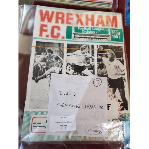 77 - Wrexham FC Div 2 programmes 1980 to 1981. 13 programmes in total